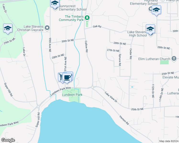 map of restaurants, bars, coffee shops, grocery stores, and more near 2424 Callow Road in Lake Stevens