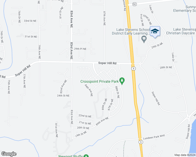 map of restaurants, bars, coffee shops, grocery stores, and more near 2631 85th Avenue Northeast in Lake Stevens