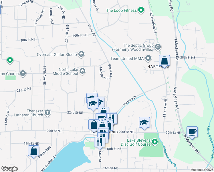 map of restaurants, bars, coffee shops, grocery stores, and more near 2306 Grade Road in Lake Stevens