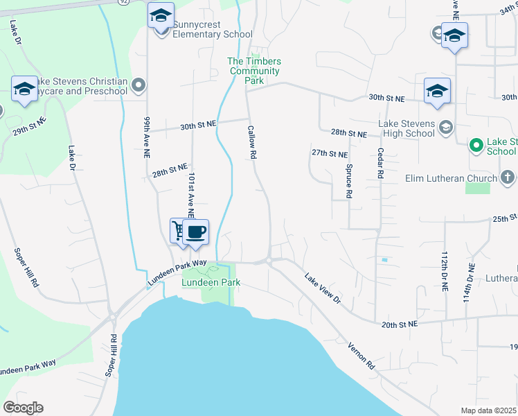 map of restaurants, bars, coffee shops, grocery stores, and more near 2424 Callow Road in Lake Stevens