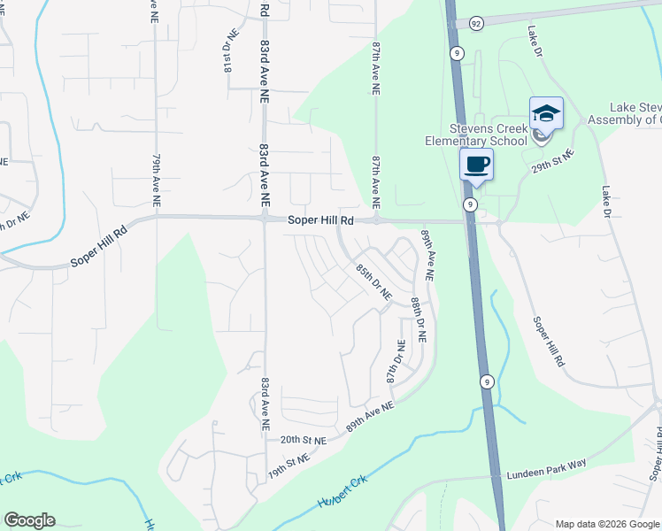 map of restaurants, bars, coffee shops, grocery stores, and more near 2708 85th Avenue Northeast in Lake Stevens