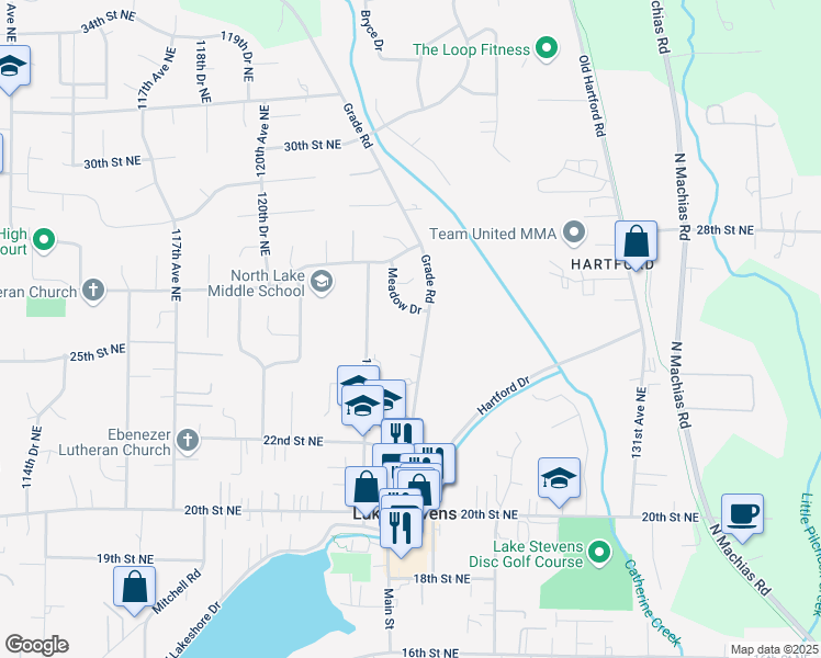 map of restaurants, bars, coffee shops, grocery stores, and more near 2506 Grade Road in Lake Stevens