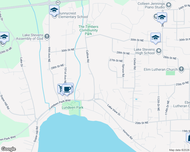 map of restaurants, bars, coffee shops, grocery stores, and more near 2608 Callow Road in Lake Stevens