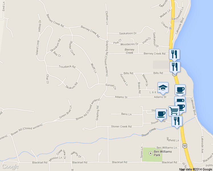 map of restaurants, bars, coffee shops, grocery stores, and more near 515 Grayling Rd in Lakeside