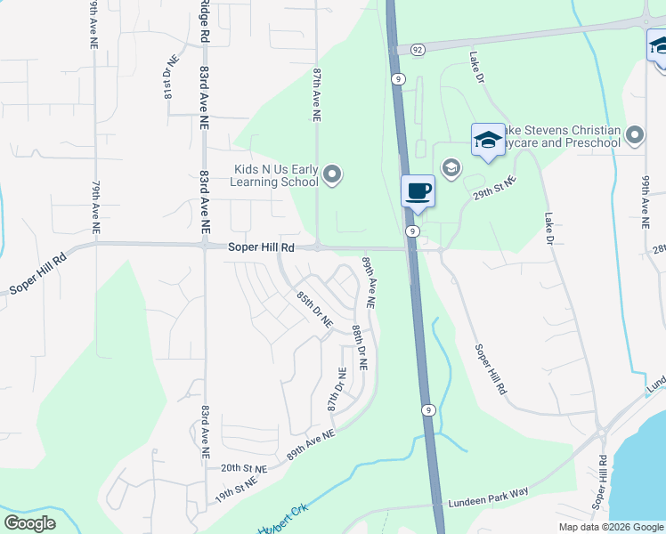 map of restaurants, bars, coffee shops, grocery stores, and more near 8715 26th Place Northeast in Lake Stevens