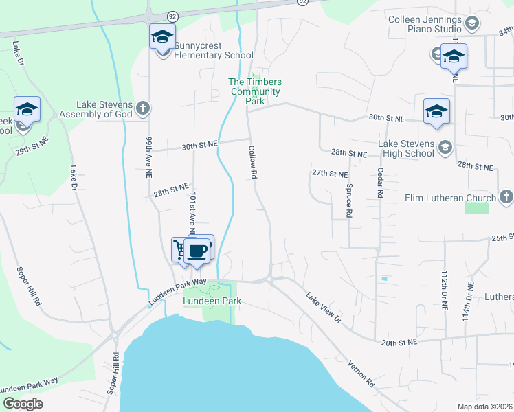 map of restaurants, bars, coffee shops, grocery stores, and more near 2608 Callow Road in Lake Stevens