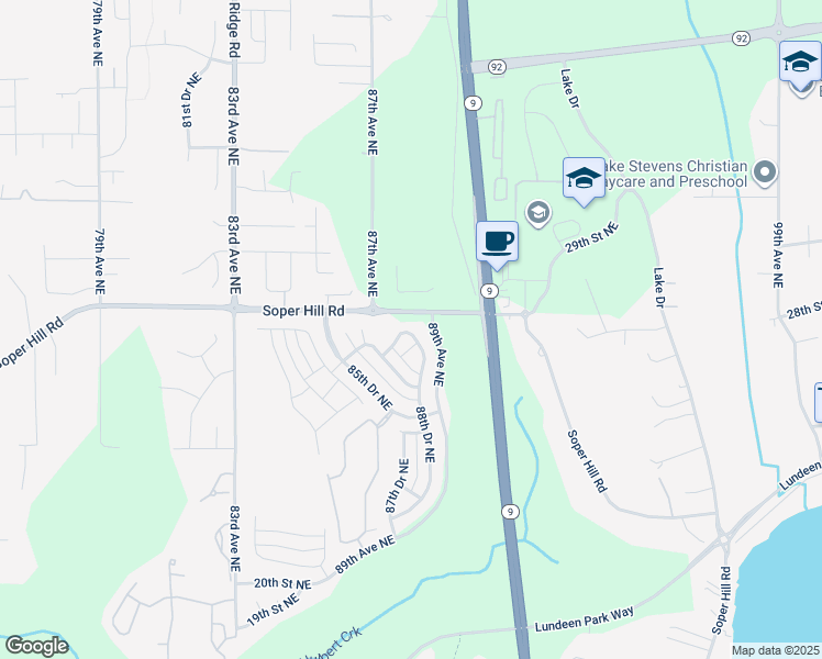 map of restaurants, bars, coffee shops, grocery stores, and more near 8733 26th Place Northeast in Lake Stevens