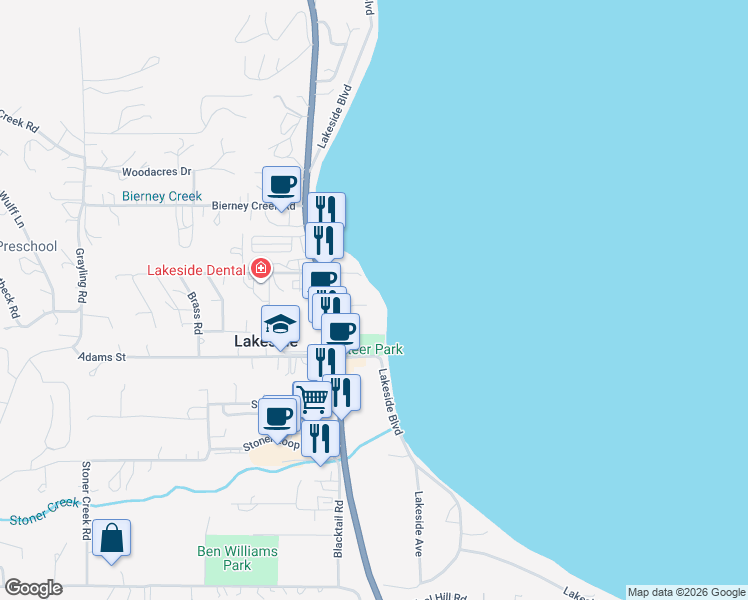 map of restaurants, bars, coffee shops, grocery stores, and more near 7187 U.S. 93 South in Lakeside