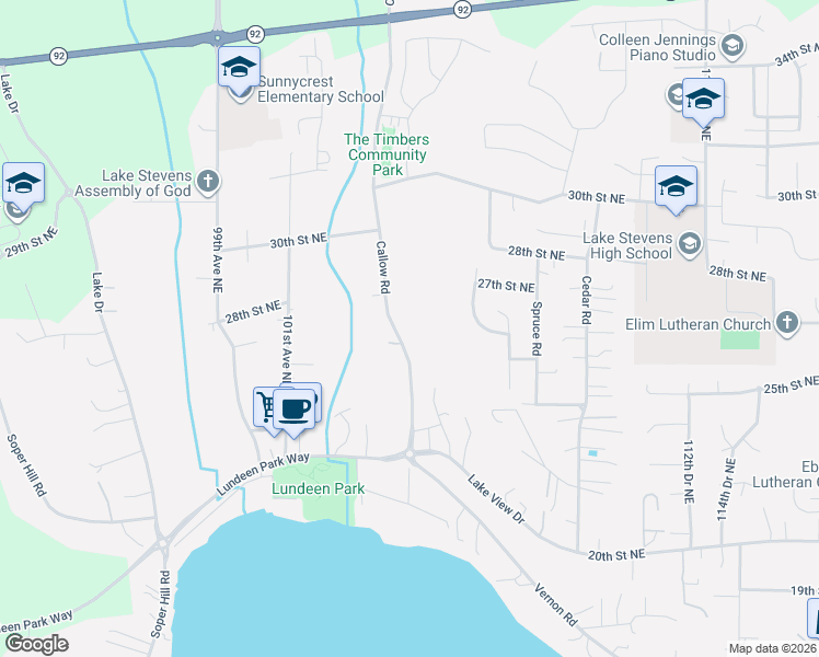map of restaurants, bars, coffee shops, grocery stores, and more near 2608 Callow Road in Lake Stevens
