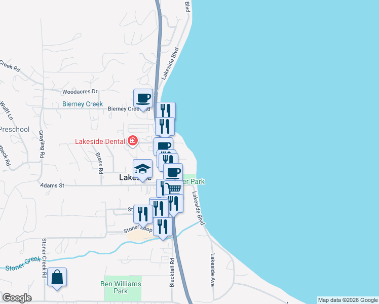 map of restaurants, bars, coffee shops, grocery stores, and more near 7187 U.S. 93 South in Lakeside