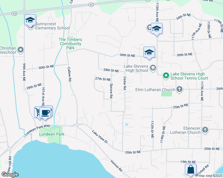 map of restaurants, bars, coffee shops, grocery stores, and more near 2608 Cedar Road in Lake Stevens