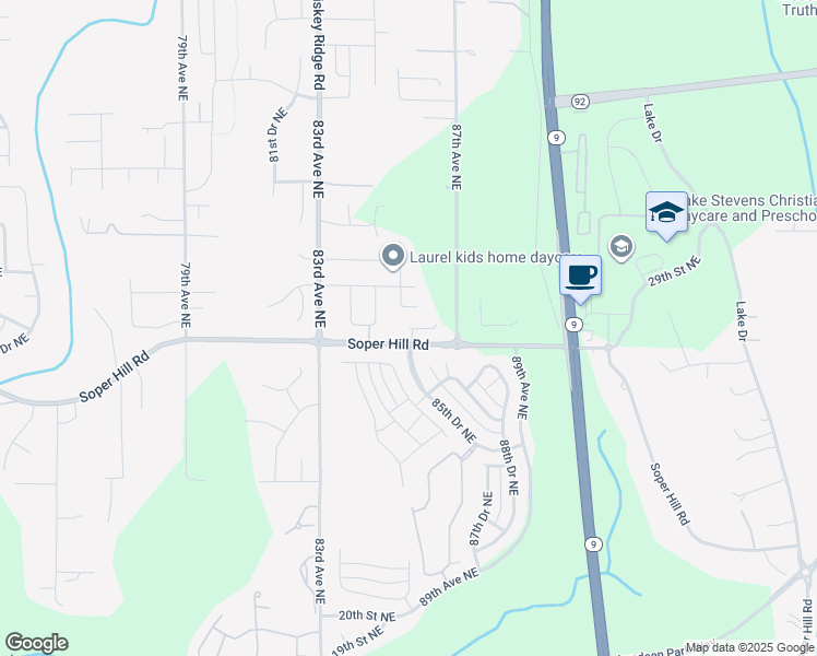 map of restaurants, bars, coffee shops, grocery stores, and more near 2915 84th Drive Northeast in Marysville
