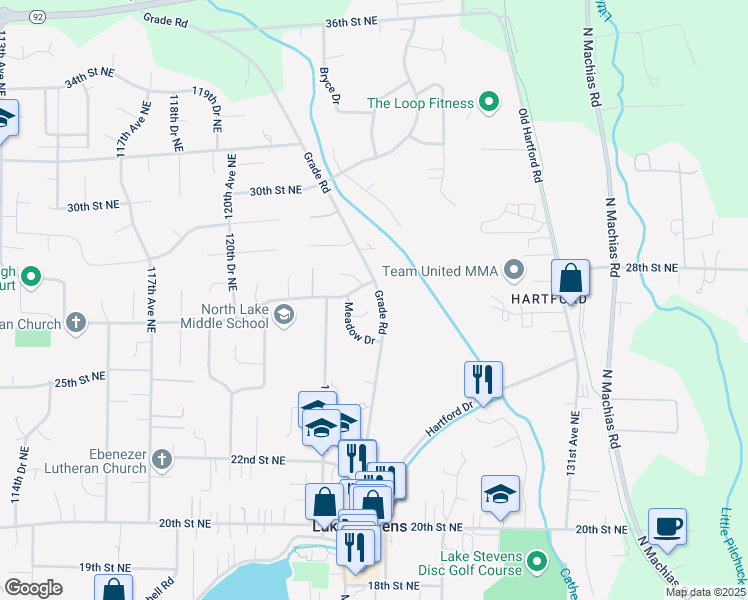 map of restaurants, bars, coffee shops, grocery stores, and more near 12407 Crystal Place Northeast in Lake Stevens