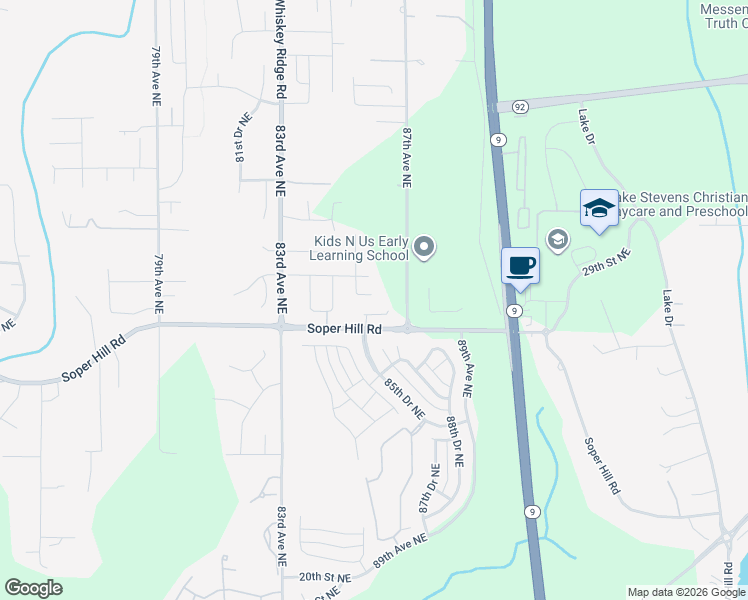 map of restaurants, bars, coffee shops, grocery stores, and more near 8627 29th Street Northeast in Marysville