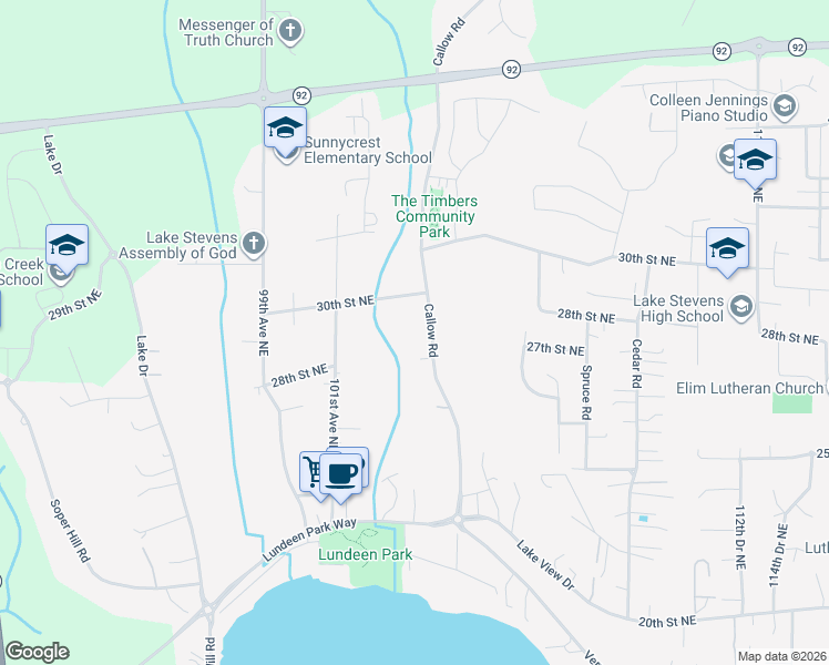 map of restaurants, bars, coffee shops, grocery stores, and more near 2816 Callow Road in Lake Stevens