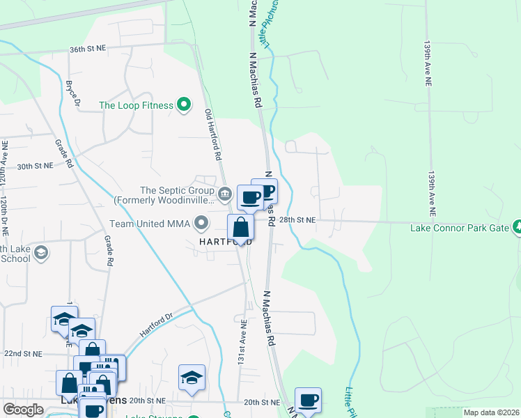 map of restaurants, bars, coffee shops, grocery stores, and more near 13109 28th Street Northeast in Lake Stevens