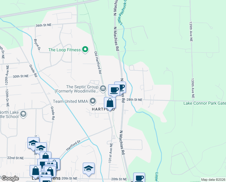 map of restaurants, bars, coffee shops, grocery stores, and more near 13109 28th Street Northeast in Lake Stevens