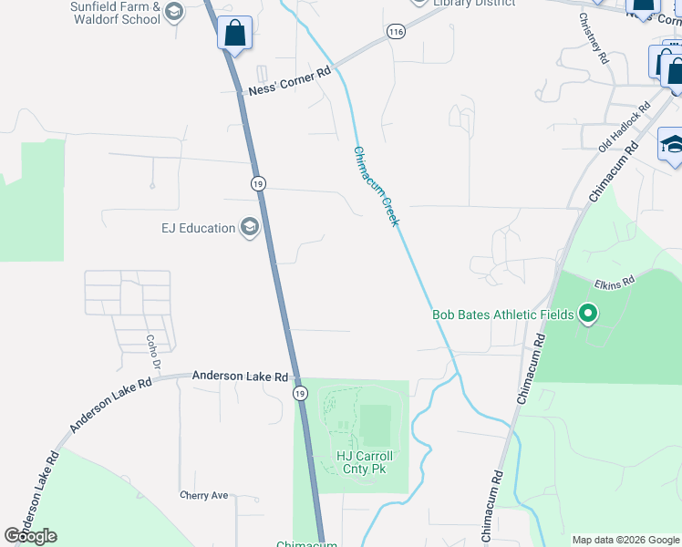 map of restaurants, bars, coffee shops, grocery stores, and more near 10232 Rhody Drive in Chimacum