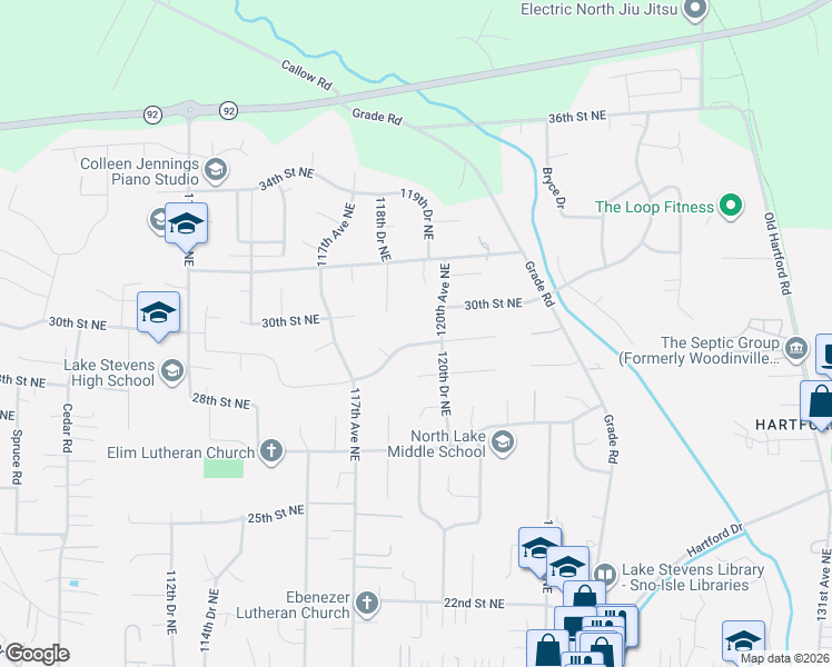 map of restaurants, bars, coffee shops, grocery stores, and more near 11901 29th Street Northeast in Lake Stevens
