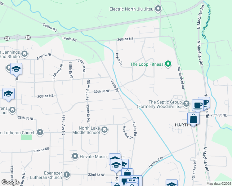 map of restaurants, bars, coffee shops, grocery stores, and more near 12205 30th Street Northeast in Lake Stevens