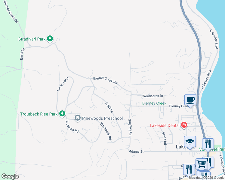 map of restaurants, bars, coffee shops, grocery stores, and more near Skookum Road in Lakeside