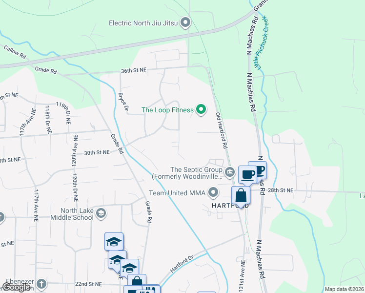 map of restaurants, bars, coffee shops, grocery stores, and more near 3007 127th Ave NE in Lake Stevens