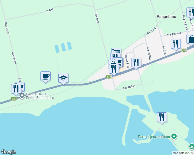 map of restaurants, bars, coffee shops, grocery stores, and more near 135 Boulevard Gérard D. Levesque Ouest in Paspã©Biac