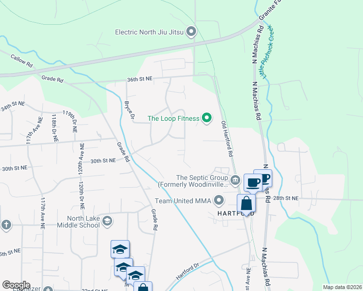 map of restaurants, bars, coffee shops, grocery stores, and more near 3007 127th Avenue Northeast in Lake Stevens