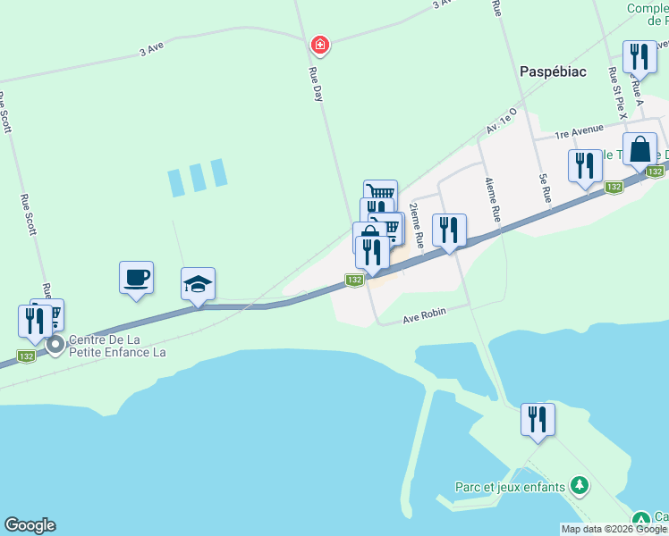 map of restaurants, bars, coffee shops, grocery stores, and more near 135 Boulevard Gérard D. Levesque Ouest in Paspã©Biac