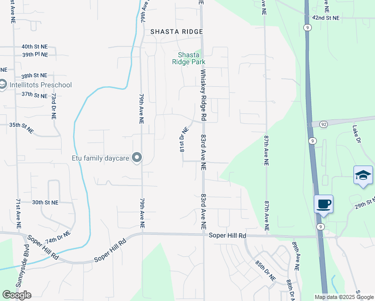 map of restaurants, bars, coffee shops, grocery stores, and more near 3329 81st Drive Northeast in Marysville