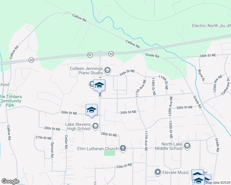 map of restaurants, bars, coffee shops, grocery stores, and more near 11334 33rd Street in Lake Stevens