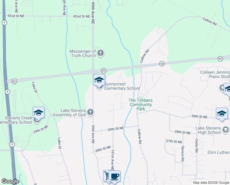 map of restaurants, bars, coffee shops, grocery stores, and more near 10177 33rd Place Northeast in Lake Stevens