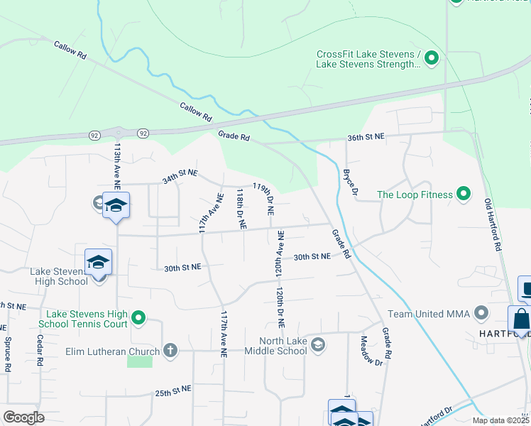 map of restaurants, bars, coffee shops, grocery stores, and more near 3212 119th Drive Northeast in Lake Stevens