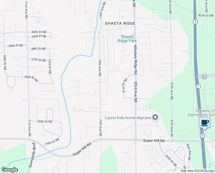 map of restaurants, bars, coffee shops, grocery stores, and more near 3476 80th Avenue Northeast in Marysville