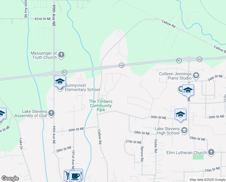 map of restaurants, bars, coffee shops, grocery stores, and more near 3306 104th Avenue Northeast in Lake Stevens