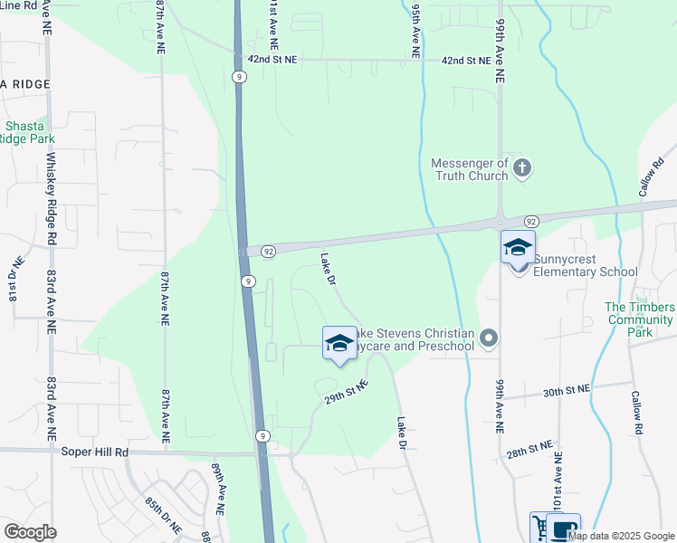 map of restaurants, bars, coffee shops, grocery stores, and more near 3323 Lake Drive in Lake Stevens