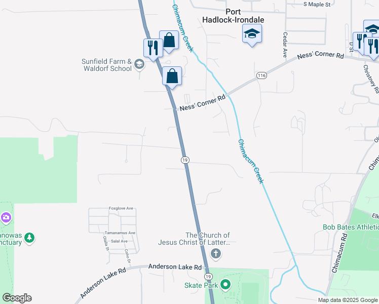 map of restaurants, bars, coffee shops, grocery stores, and more near 10532 Rhody Drive in Port Hadlock-Irondale