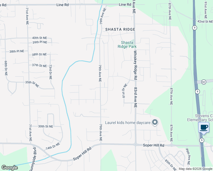 map of restaurants, bars, coffee shops, grocery stores, and more near 3330 32nd Place Northeast in Marysville