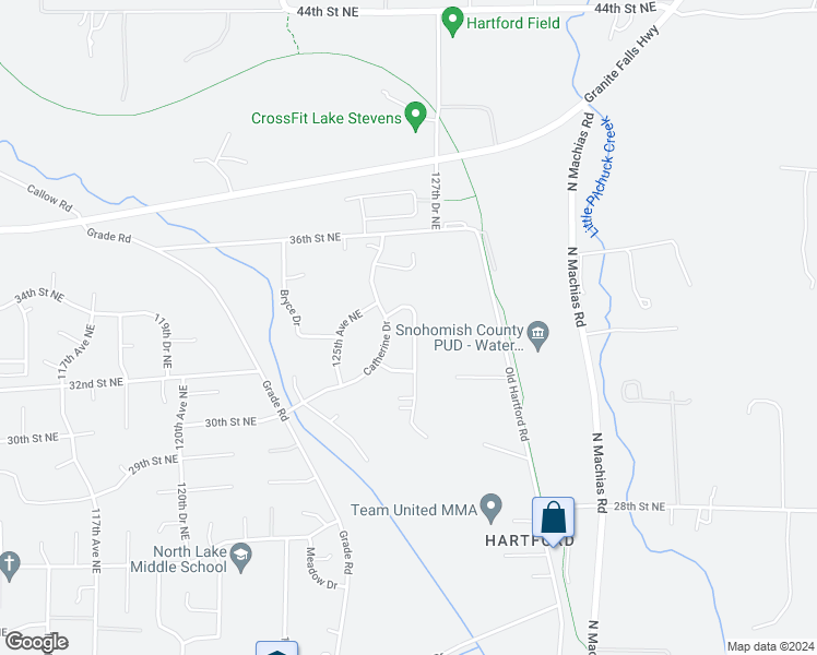 map of restaurants, bars, coffee shops, grocery stores, and more near 3302 127th Avenue Northeast in Lake Stevens