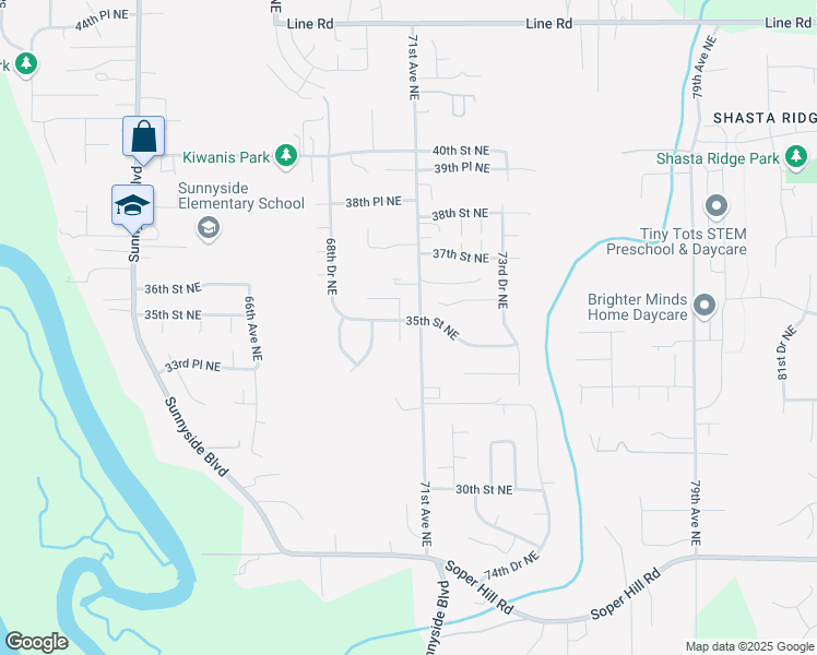 map of restaurants, bars, coffee shops, grocery stores, and more near 3513 70th Drive Northeast in Marysville