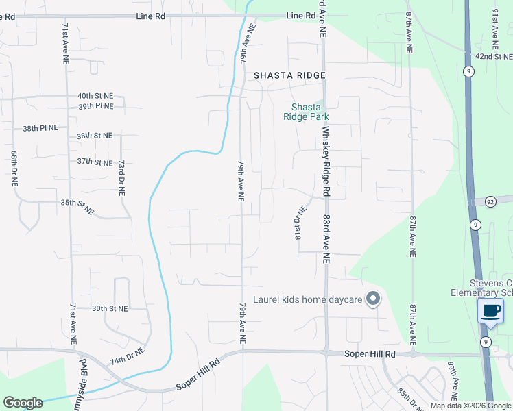 map of restaurants, bars, coffee shops, grocery stores, and more near 3476 80th Avenue Northeast in Marysville