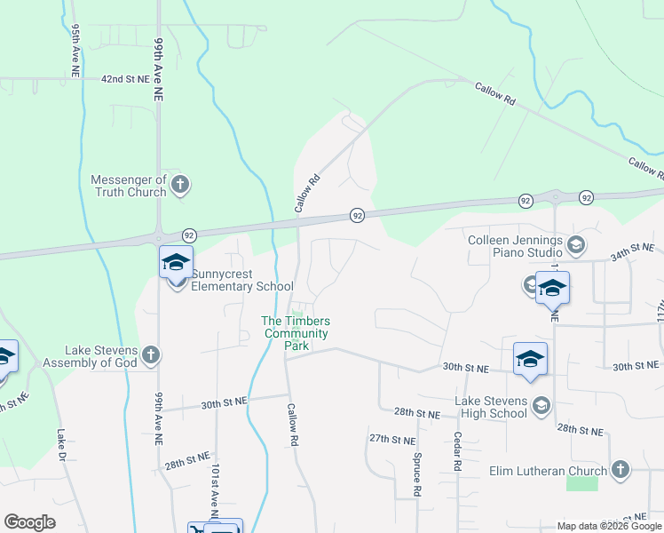 map of restaurants, bars, coffee shops, grocery stores, and more near 3420 104th Drive Northeast in Lake Stevens