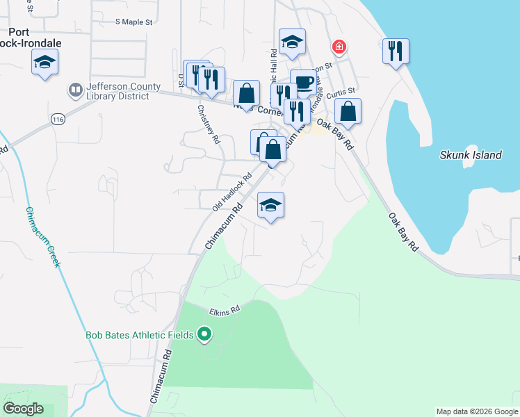 map of restaurants, bars, coffee shops, grocery stores, and more near 283 Chimacum Road in Port Hadlock-Irondale