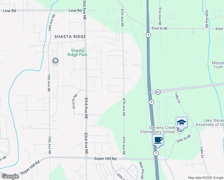 map of restaurants, bars, coffee shops, grocery stores, and more near 8575 35th Street Northeast in Marysville