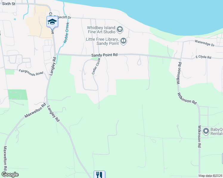 map of restaurants, bars, coffee shops, grocery stores, and more near 1052 Woodside Lane in Langley