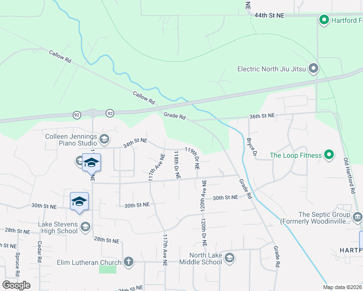 map of restaurants, bars, coffee shops, grocery stores, and more near 11819 34th Street Northeast in Lake Stevens