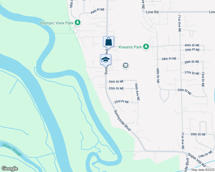 map of restaurants, bars, coffee shops, grocery stores, and more near 3603 Sunnyside Boulevard in Marysville