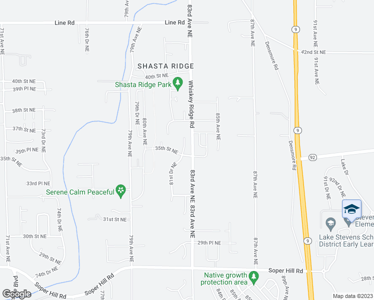 map of restaurants, bars, coffee shops, grocery stores, and more near 3509 81st Drive Northeast in Marysville