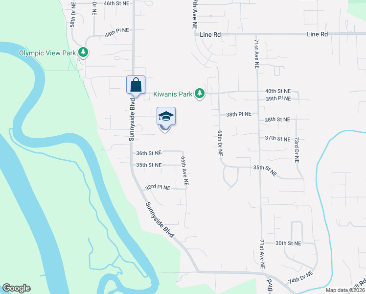 map of restaurants, bars, coffee shops, grocery stores, and more near 3524 66th Avenue Northeast in Marysville