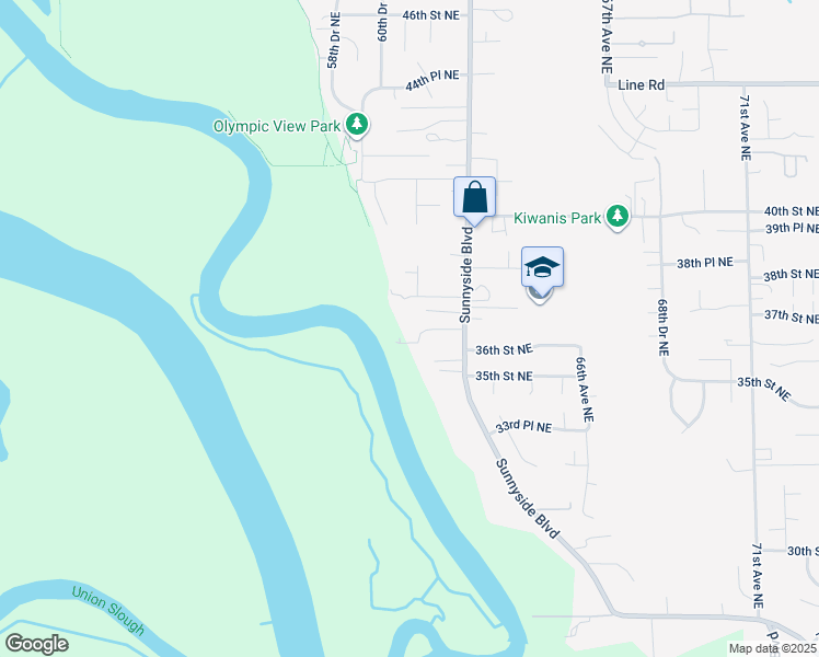 map of restaurants, bars, coffee shops, grocery stores, and more near 3704 Sunnyside Boulevard in Marysville